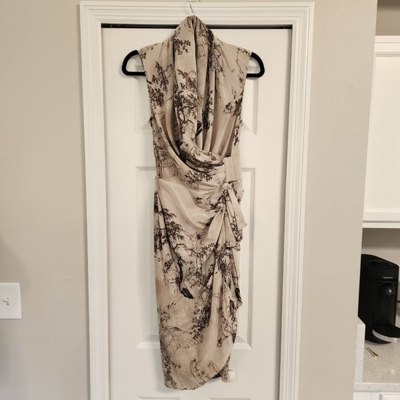 ALL SAINTS | Skull De Jouy Ruched 100% Italian Silk Corset Wrap Belt Dress Sz 2 - Picture 6 of 16